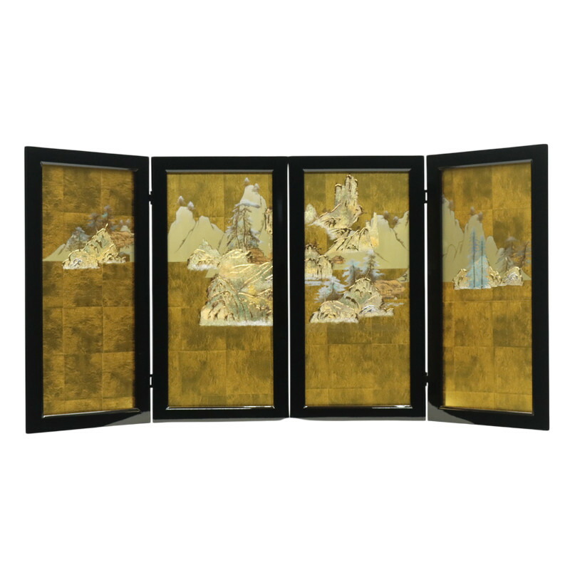 アウトレット品 インテリア 屏風単品 23号 瑞景 黒枠 二曲×2 飾り幅：100～110cmcm (25a-ya-0145) 五月人形 ディスプレイ 見切処分品