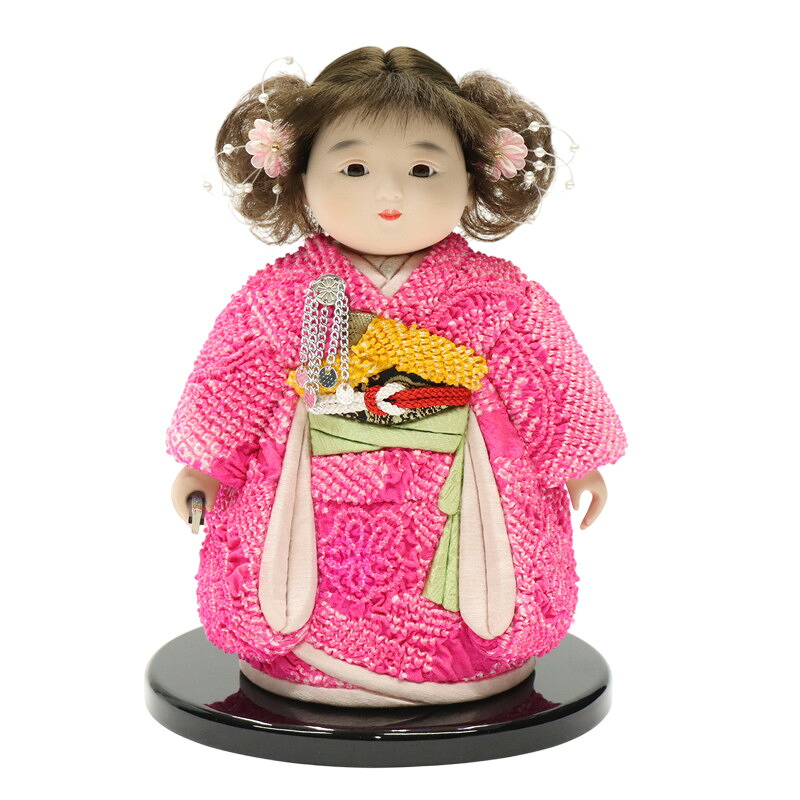 降車口品 雛人形 市松あやつり人形 小 木目込みあやつり人形 みずほ サクラ色鹿の子しぼり パーマネント 高さ23糎 (25a-ya-0393) 室内装飾 見せびらかす 見切取り計らう品