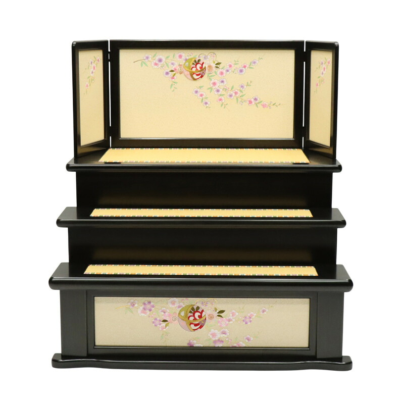 アウトレット品 雛人形 台屏風セット 30×3-13 しだれ桜に雪輪 黒春慶 三曲屏風 幅89cm (25a-ya-0411) インテリア ディスプレイ 見切処分品|社人形会館店