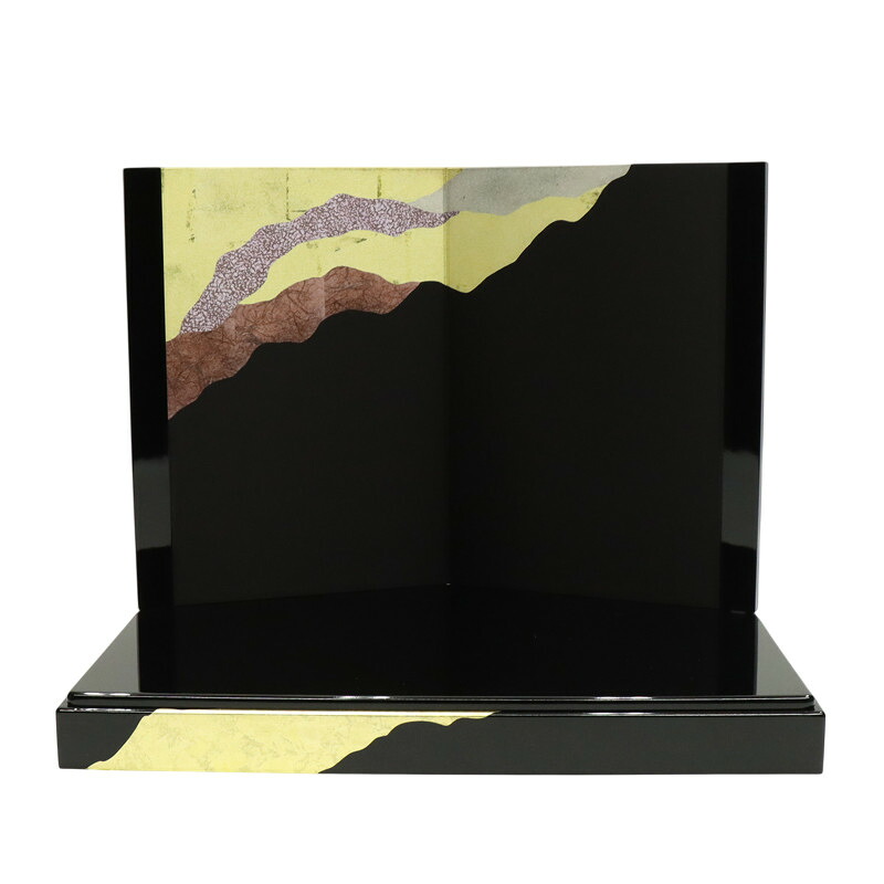 アウトレット品 インテリア 台屏風セット 70×16 道長 黒塗 金箔 幅70cm (25a-ya-0509) 雛人形 ディスプレイ 見切処分品