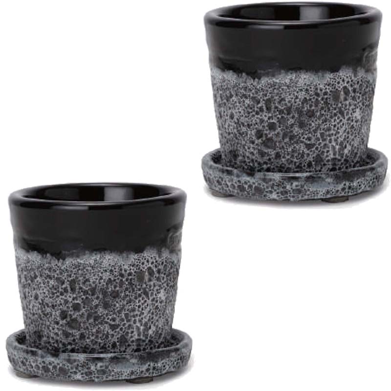 花・観葉草木用ポット ハレー 6号 M 黒いこと（2個入り口・入口）hl-001k18p [KTp432] ミニポット 受皿付 （代引っ張ること不可）泊まり・執務室大建築・バス発着場 室内装飾 エクステリア