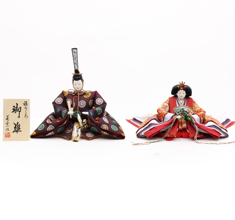アウトレット品 雛人形 親王単品 有職 京七番 殿：紫系/姫：赤系衣裳 2人 (26a-ya-0596) インテリア ディスプレイ 見切処分品｜社人形会館店