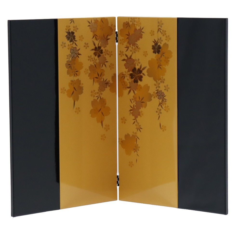 アウトレット品 屏風単品 二曲屏風 50cm 黄橙 しだれ桜 レトロ アートスタンド 幅65cm (26a-ya-0855) インテリア ディスプレイ 見切処分品