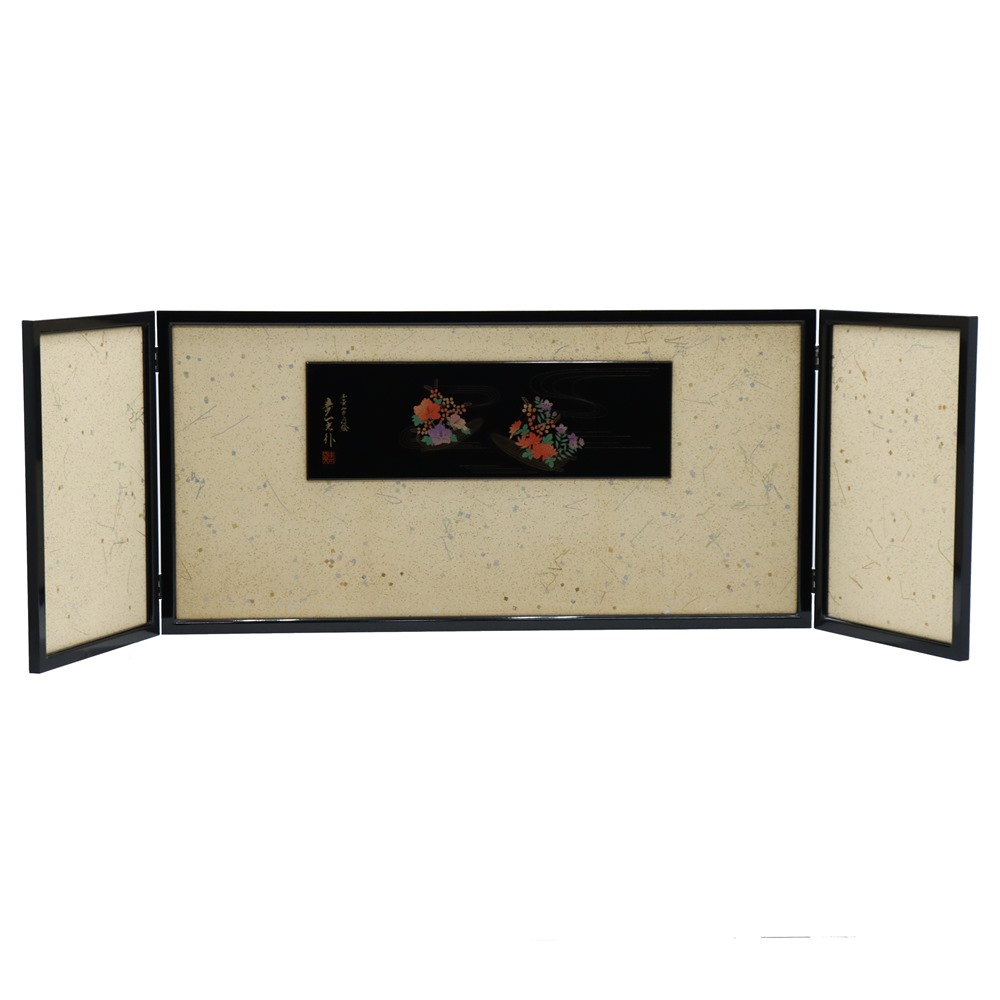アウトレット品 屏風単品 三曲屏風 15号 薄橙色 花舟 レトロ アートスタンド 幅150cm (26a-ya-0913) インテリア ディスプレイ 見切処分品