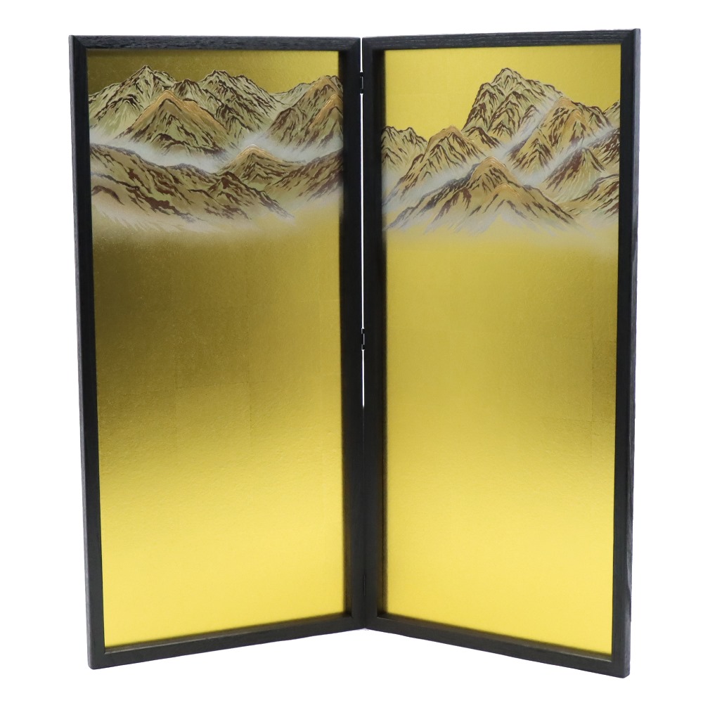 アウトレット品 屏風単品 二曲金屏風 105cm ゴールド 山水 レトロ アートスタンド 幅85cm (26a-ya-0923) インテリア ディスプレイ 見切処分品