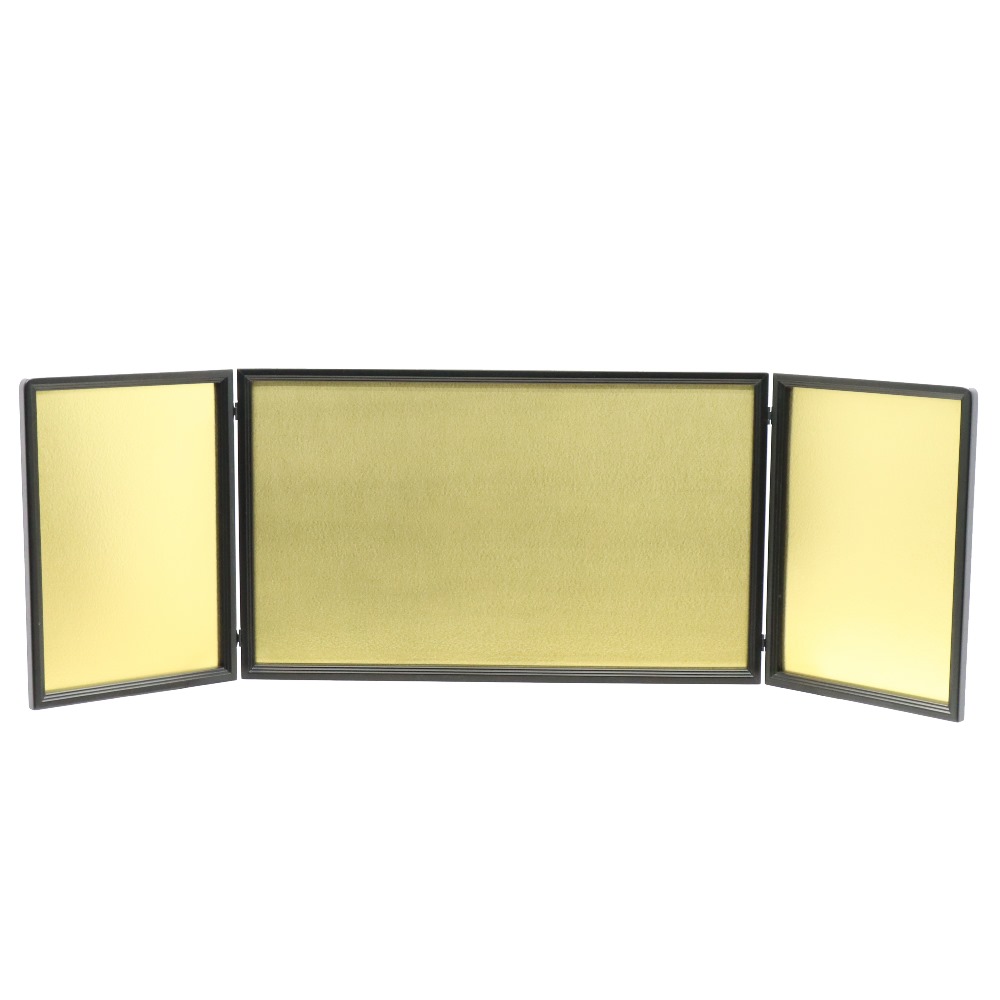 アウトレット品 屏風単品 三曲金屏風 15号 ゴールド 黒枠 レトロ アートスタンド 幅139cm(26a-ya-0968) インテリア ディスプレイ 見切処分品