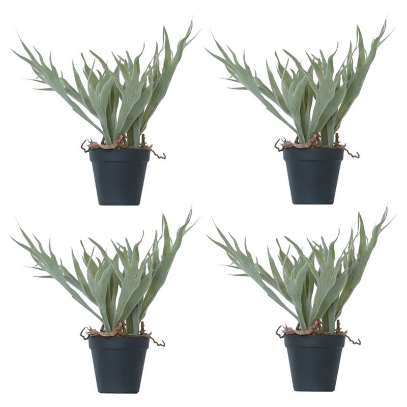 人工観葉植物 ビカクシダ ポット 32（4個入り）MIRAKANA シダ植物 卓上、小型の床置きサイズ インテリア フェイクグリーン 造花 POT INDOORグリーン｜社人形会館店