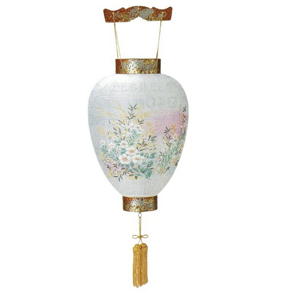盆提灯 岐阜提灯 吊るし提灯 御所提灯（壺型） 天上チリメン 長さ46cm (5420) 簡易LED コードレス 初盆 新盆 お盆｜社人形会館店 14,165円
