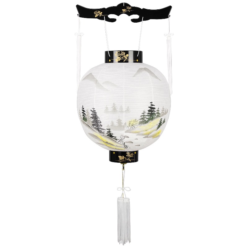 盆提灯 八女提灯 吊り提灯 御殿丸 蒔絵絵入 11号 長さ85cm LED電池式 初盆 お盆 法事 法要