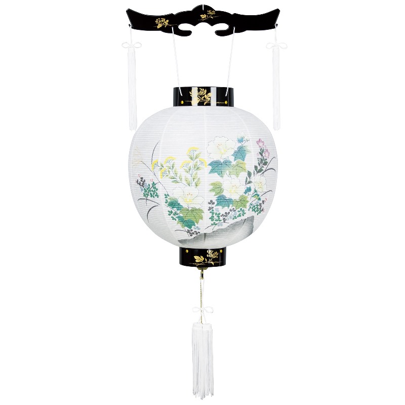 盆提灯 八女提灯 吊り提灯 御殿丸 蒔絵絵入 11号 長さ85cm ロウソク式 初盆 お盆 法事 法要|社人形会館店