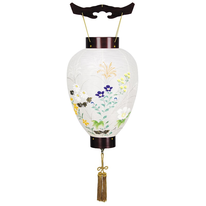 盆提灯 八女提灯 吊り提灯 壺型 美吉野絹絵入 長さ78cm LED電池式 初盆 お盆 法事 法要