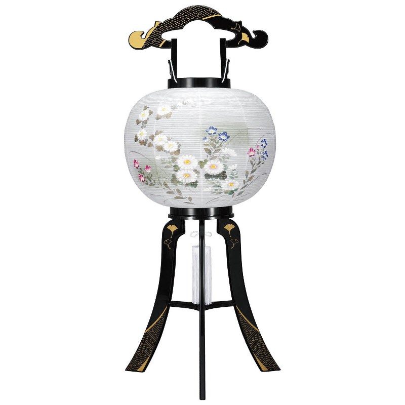 盆提灯 八女提灯 置き提灯 行灯 花印綾型蒔絵絵入 11号 高さ81cm 電気コード式 初盆 お盆 法事 法要|社人形会館店