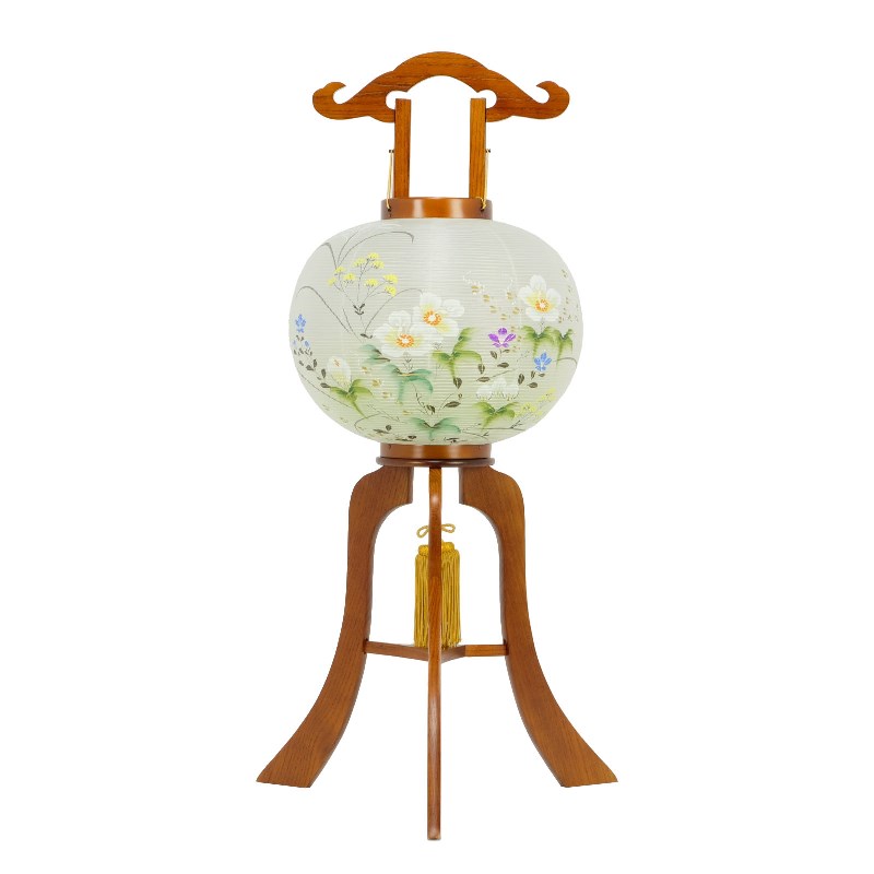 盆提灯 八女提灯 置き提灯 行灯 萩の香絹二重絵 12号 高さ91cm 電気コード式 初盆 お盆 法事 法要