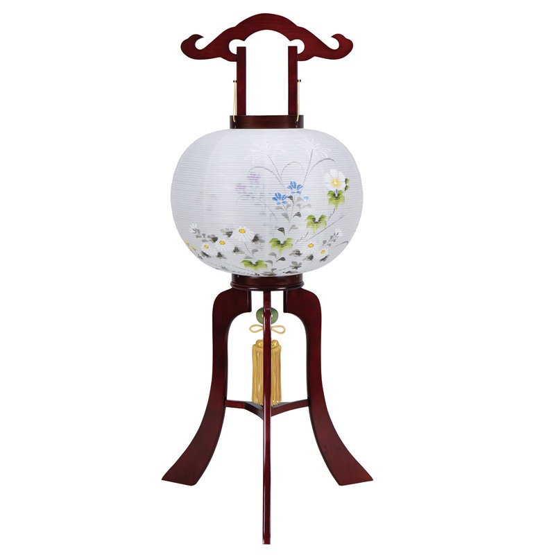 盆提灯 八女提灯 置き提灯 行灯 美奉絹二重絵入 12号 高さ91cm 電気コード式 初盆 お盆 法事 法要