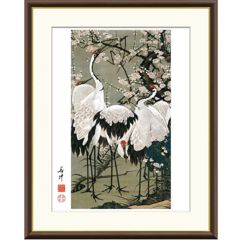 額絵 伊藤若冲 梅花群鶴図 f8・f6・f4サイズ 日本の名画シリーズ Jakuchu gk-a5-j2064（p100） （J2-064） （代引き不可） 日本画 インテリア