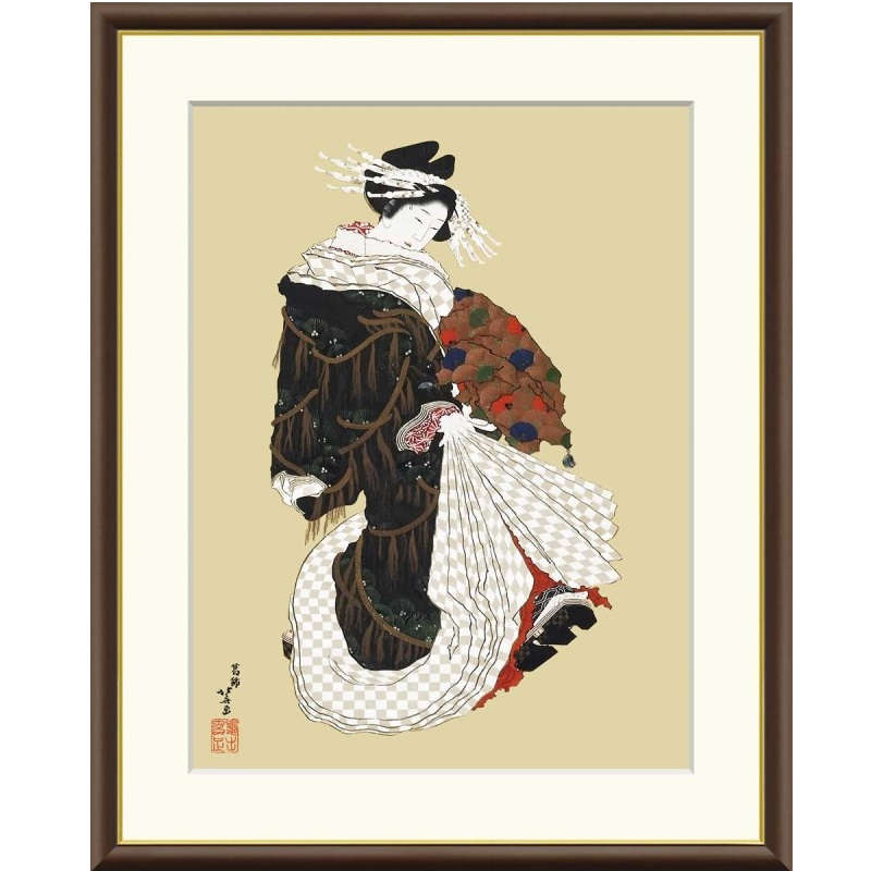 額絵 葛飾北斎 年始回りの遊女図 f8・f6・f4サイズ 日本の名画シリーズ Hokusai gk-a5-j2132（p114） （J2-132） （代引き不可） 日本画 インテリア｜社人形会館店