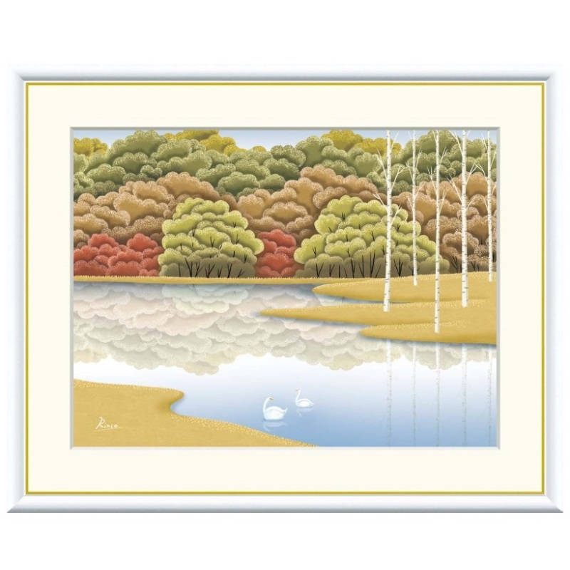 額絵 竹内凛子 湖畔紅染 f8・f6・f4サイズ 森と湖のある風景 Rinco gk-a5-j3d010（p57） （J3-D010） （代引き不可） 現代アート インテリア