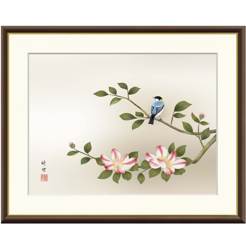 額絵 田村竹世 山茶花に小鳥 f8・f6・f4サイズ 現代日本画シリーズ 花鳥画 冬飾り gk-a5-j4b049（p157） （J4-B049） （代引き不可） 日本画 インテリア