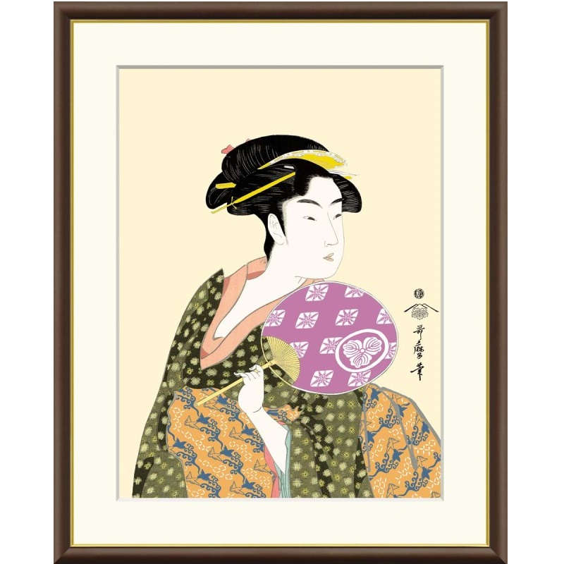 喜多川歌麿　美人図　掛軸　送料無料 ミニ掛け軸-難波屋おきた/喜多川歌麿[専用飾りスタンド付き]和風
