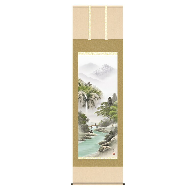 掛軸 年中飾り山水画 彩色山水 山河望郷 尺五 伊藤渓山 [KZ2B1-N051](代引き不可)