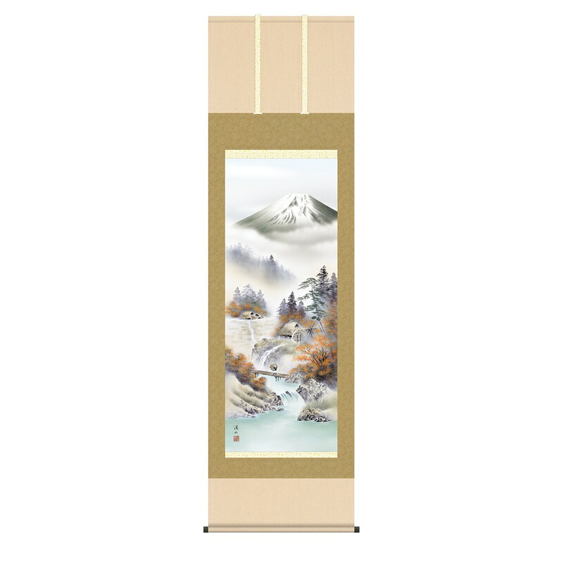 掛軸 山水画 秋掛け 富士紅染 尺五 伊藤渓山 [KZ2B4-25C](代引き不可)