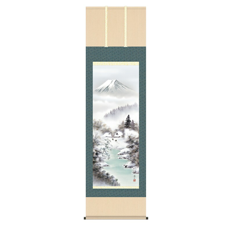 【真作】掛軸　冬景山水図　淡墨淡彩　静寂の中に佇む松林の情景　V62 掛軸 山水画 冬掛け 富士厳寒 尺五 伊藤渓山 [KZ2B4-25D](代引き不可)