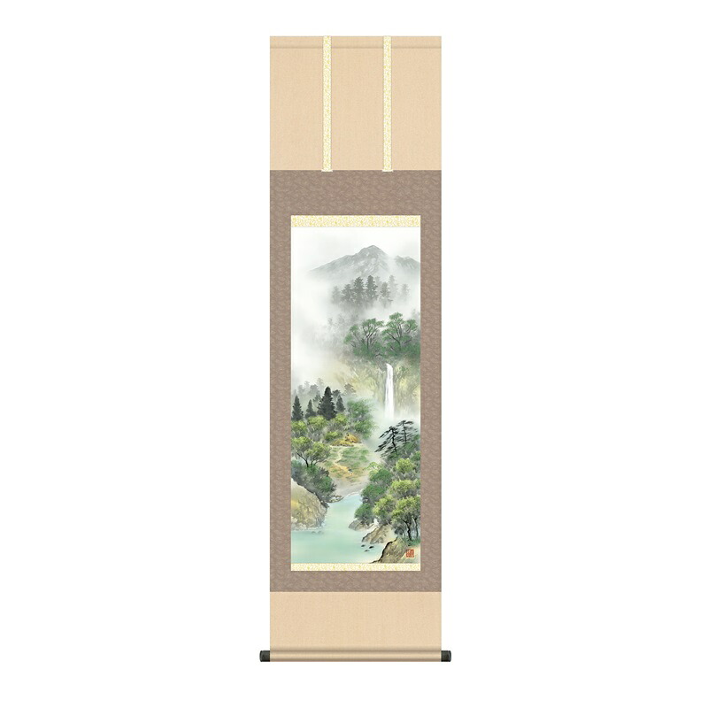 掛軸 年中飾り山水画 彩色山水 秀麗名瀧 尺三 伊藤渓山 [KZ2MB1-N056](代引き不可)