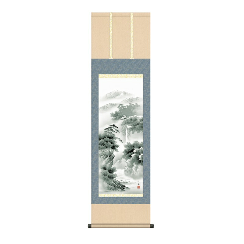 掛軸 年中飾り山水画 水墨山水 蒼山憧憬 尺三 長江桂舟 [KZ2MB2-075](代引き不可)