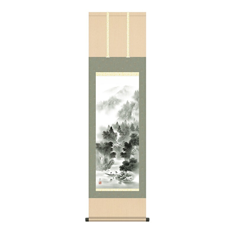 掛軸 年中飾り山水画 水墨山水 悠景山水 尺三 伊藤渓山 [KZ2MB2-078](代引き不可)