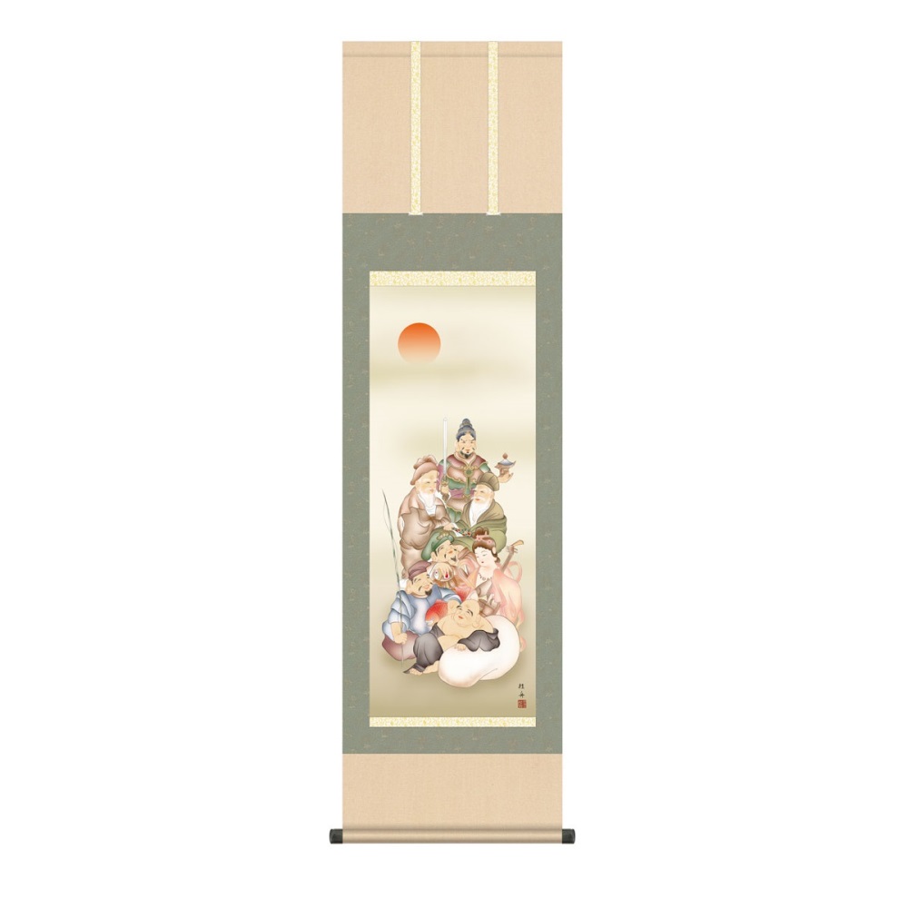 掛軸 慶祝縁起画 七福神 (KZ5MD1-046) 尺三 長江桂舟 化粧箱収納 (代引不可)｜社人形会館店