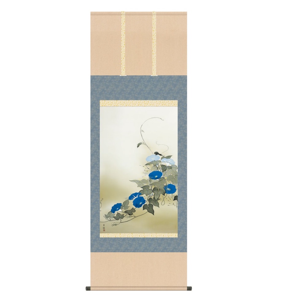 掛軸 名画 模写複製画 小林古径 朝顔 (KZ3G9-116) 尺五 桐箱畳紙収納 (代引不可)｜社人形会館店