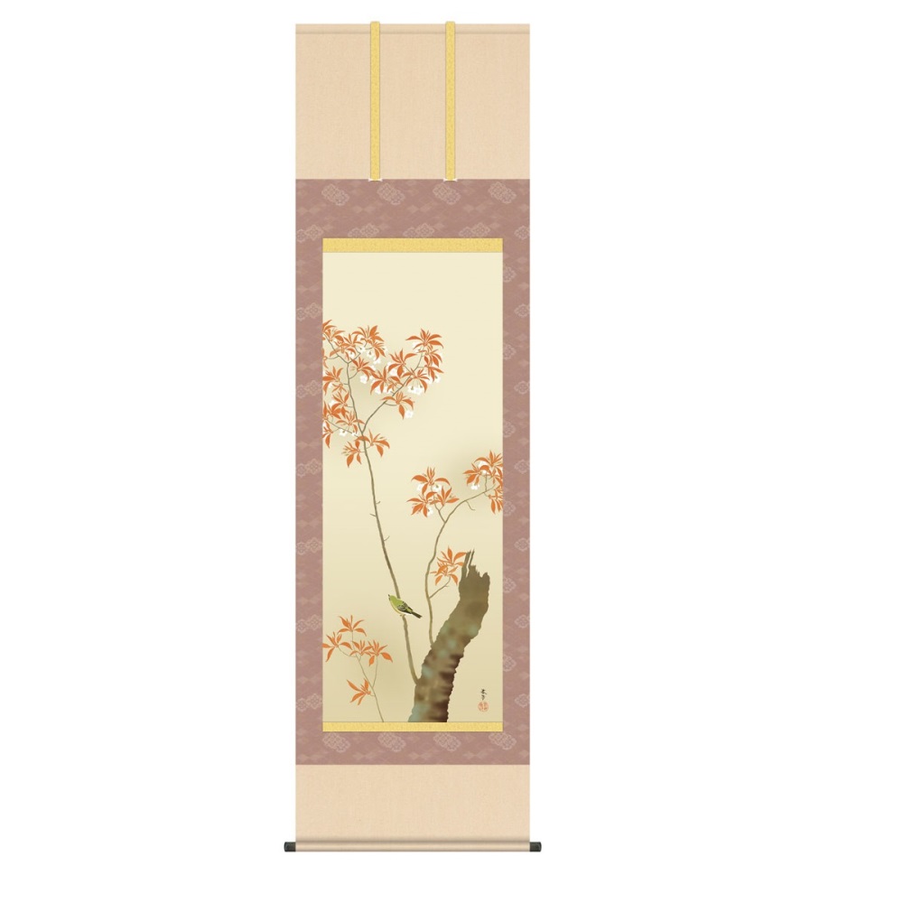 掛軸 名画 模写複製画 菱田春草 春の花鳥 (KZ5G9-148) 尺五 桐箱畳紙収納 (代引不可)｜社人形会館店
