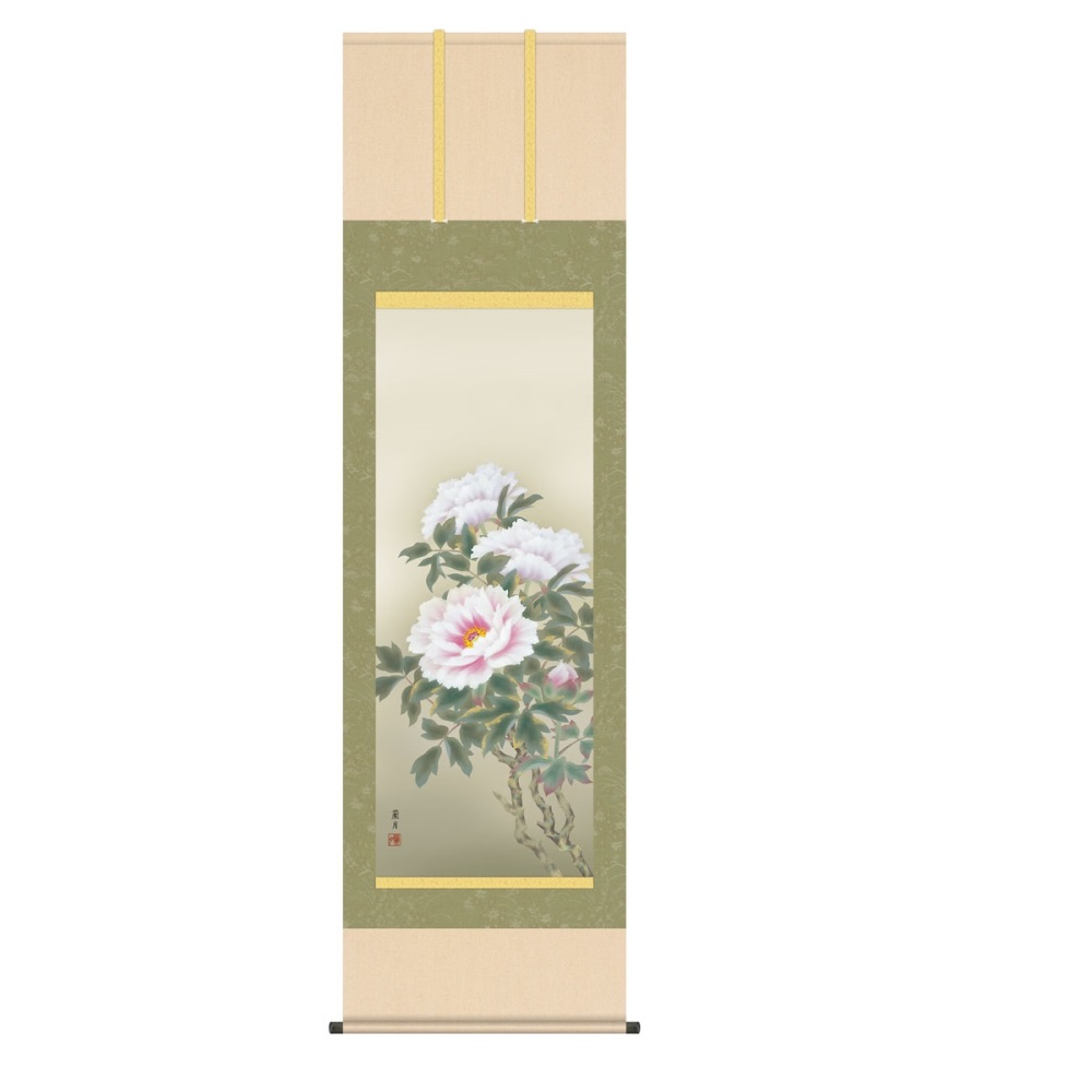 掛軸 花鳥画 年中飾り 富貴花 (KZ5A1-146) 尺五 吉井蘭月 桐箱畳紙収納 (代引不可)｜社人形会館店