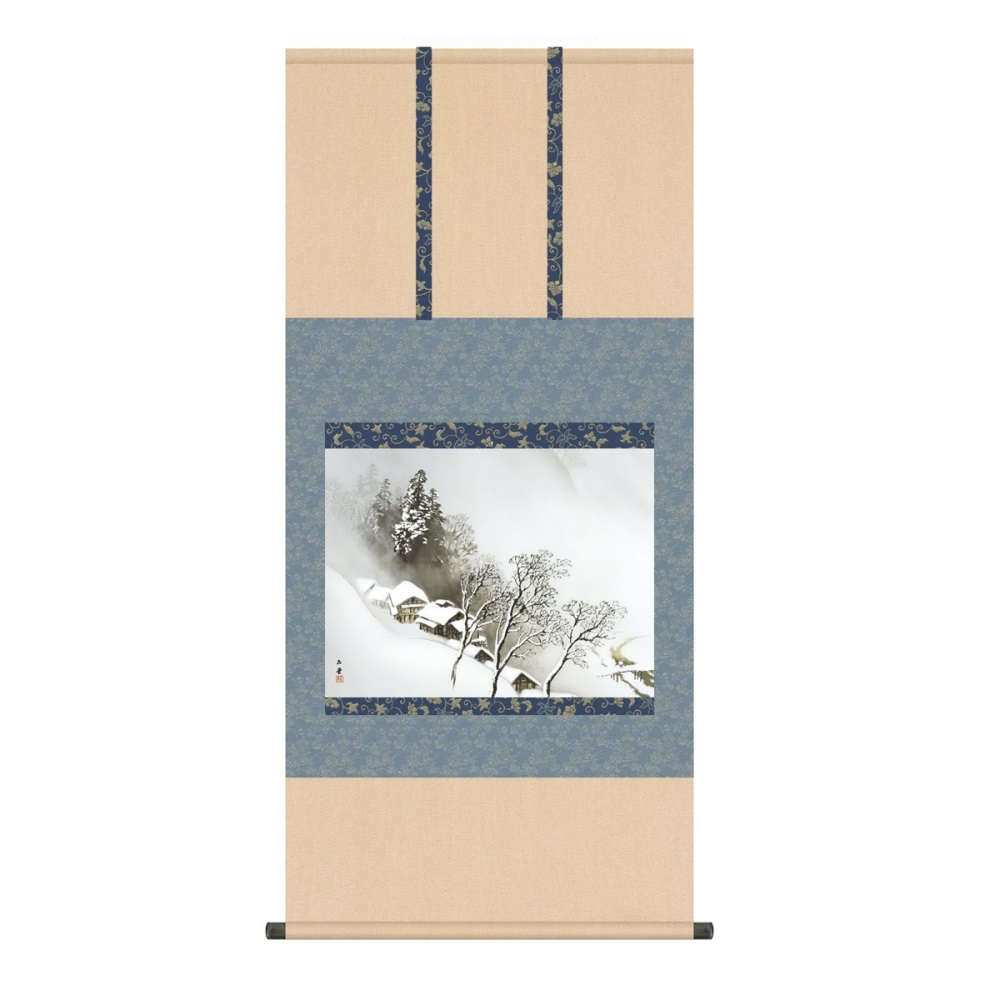 掛軸 名画 模写複製画 川合玉堂 吹雪 (KZ2G9-016) 尺五 桐箱畳紙収納 (代引不可)｜社人形会館店