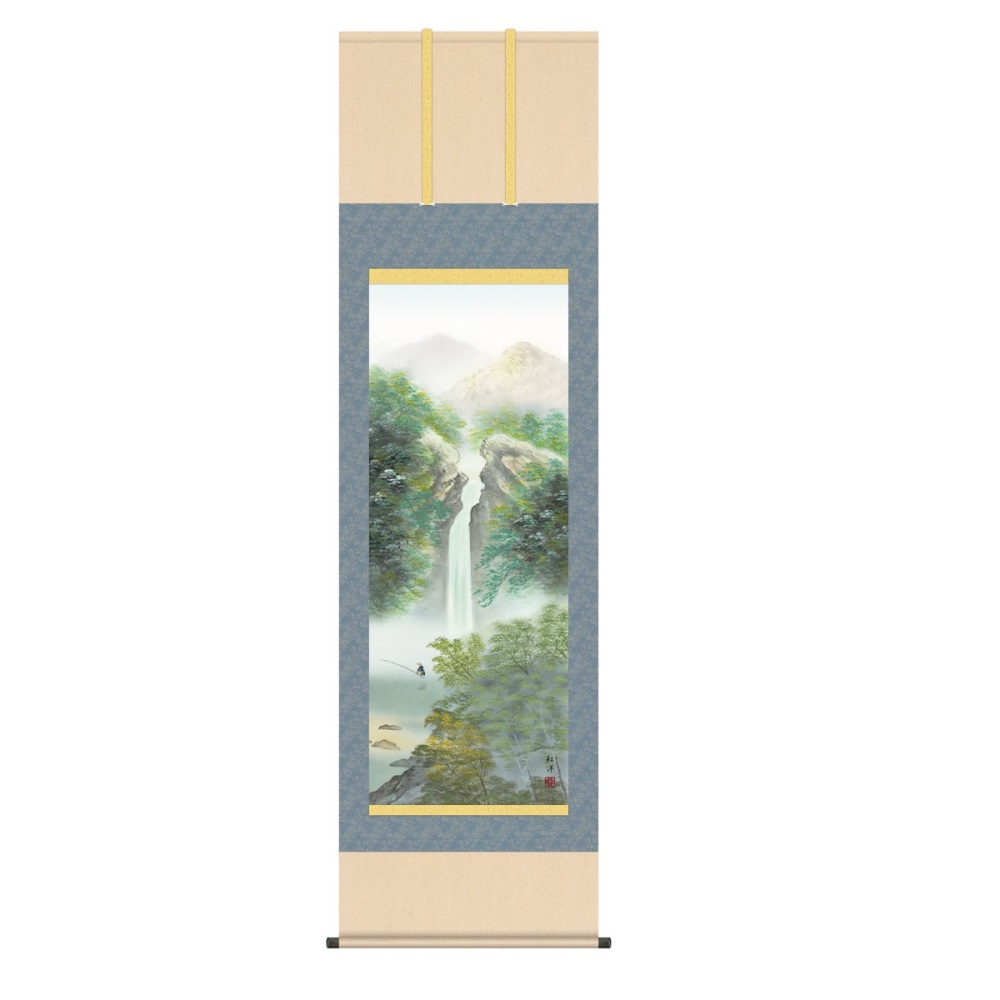 掛軸 山水画 夏 新緑清瀧 (KZ5B4-19B) 尺五 田口紅洋 桐箱畳紙収納 (代引不可)｜社人形会館店