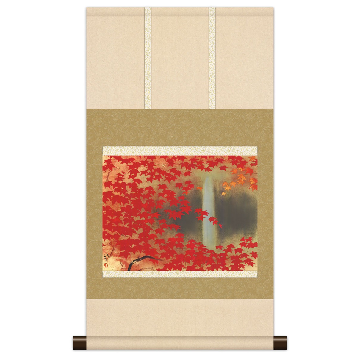 本格ミニ掛軸 日本の名画 川端龍子 [滝に紅葉] 新絹本 [KM3R1-059] 龍子名画掛軸