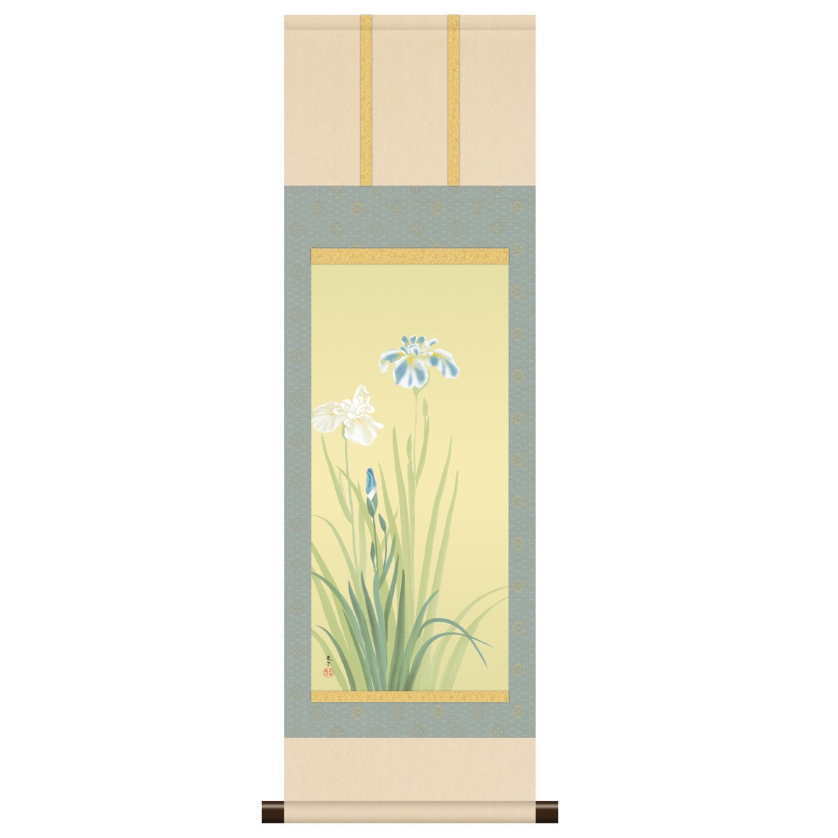 本格ミニ掛軸 日本の名画 菱田春草 [花あやめ] 新絹本 [KM3R1-079] 春草名画掛軸
