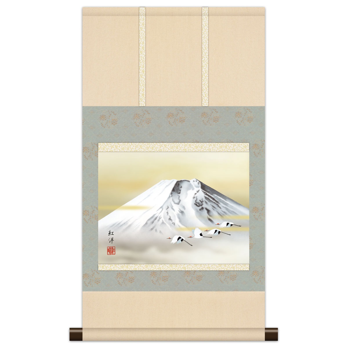 本格ミニ掛軸 現代日本画 山水画 [黎明富士] 田口紅洋 新絹本 [KM3R2-097] 工芸美術画｜社人形会館店