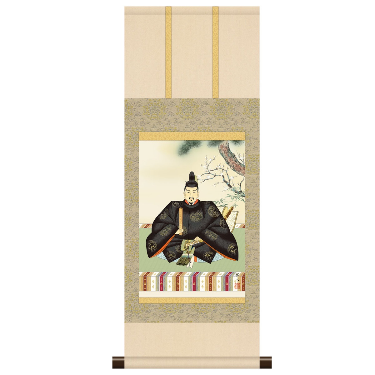 本格ミニ掛軸 現代日本画 慶祝画 [天神] 浮田秋水 新絹本 [KM3R2-127] 工芸美術画