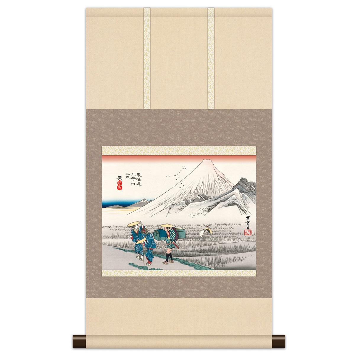本格ミニ掛軸 浮世絵 東海道五十三次 歌川広重 [原 朝之富士] 新絹本 [KM3R4-034] 浮世絵掛軸 5,621円