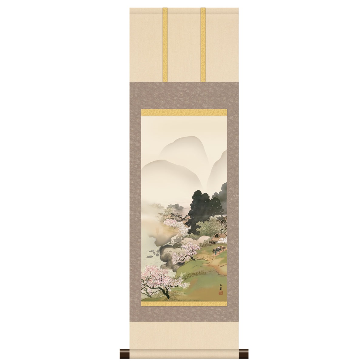 本格ミニ掛軸 日本の名画 川合玉堂 [山村春麗] 新絹本 [KM3R1-025] 玉堂名画掛軸