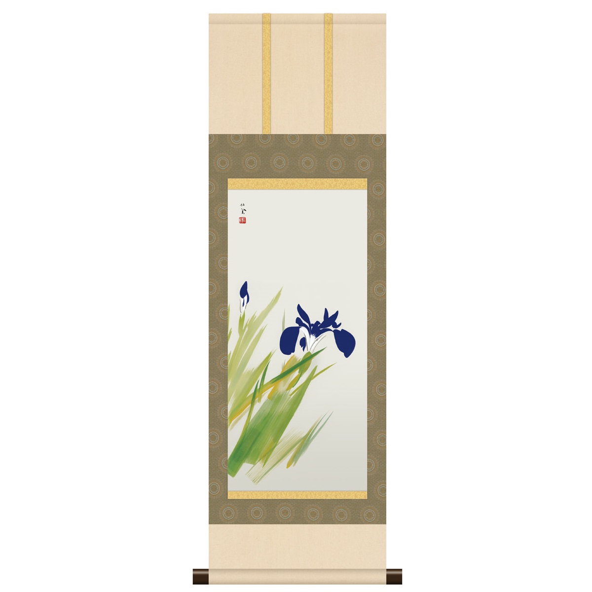 本格ミニ掛軸 日本の名画 竹内栖鳳 [杜若] 新絹本 [KM3R1-045] 栖鳳名画掛軸