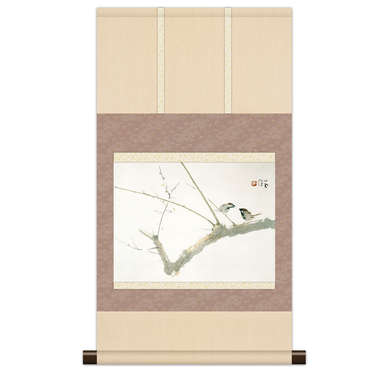 本格ミニ掛軸 日本の名画 竹内栖鳳 [梅園] 新絹本 [KM3R1-047] 栖鳳名画掛軸