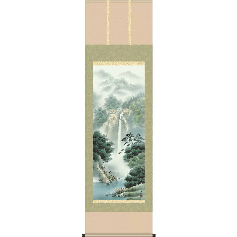 掛軸 幽山渓谷 鈴村秀山 尺五 山水画の掛軸 H29B1-N009 【代引き不可】