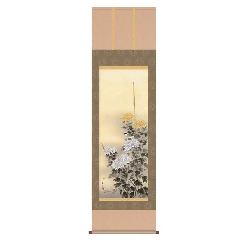 掛軸 花鳥イラスト たわやかキク 高見ラン磐 定規伍つ H30a4 032 代役御引立て不可 Electrosdiscounts Com