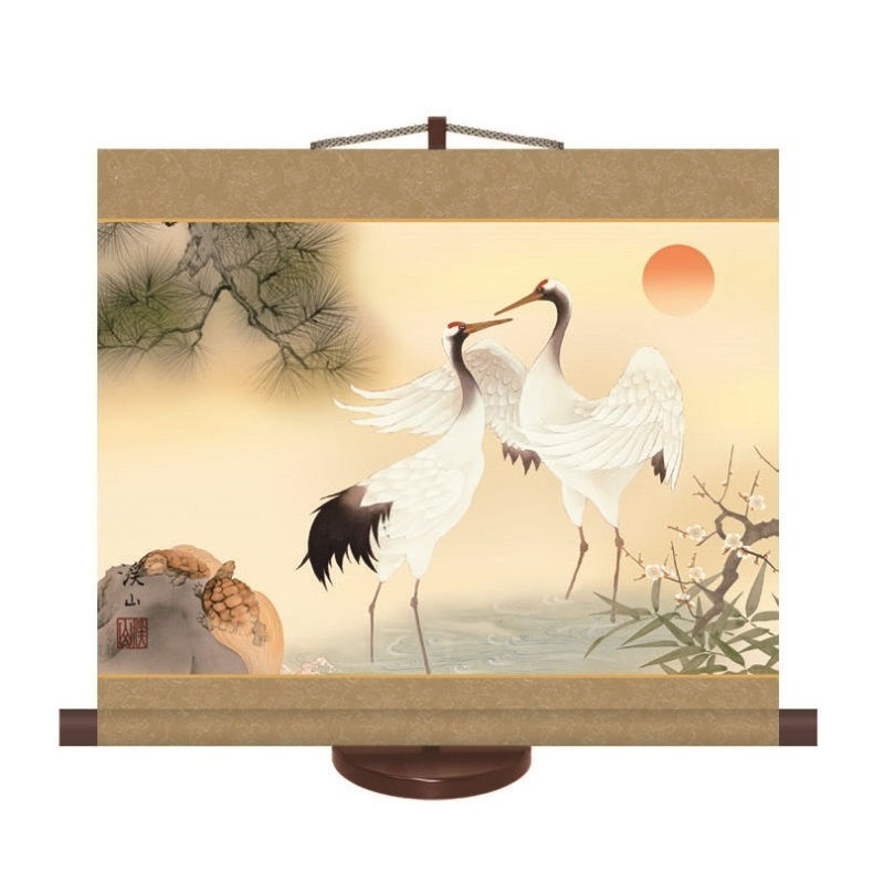 掛軸 慶祝画  [松竹梅鶴亀] 伊藤渓山 ミニ掛軸 [H30C7-001] 飾りスタンド付き【代引き不可】