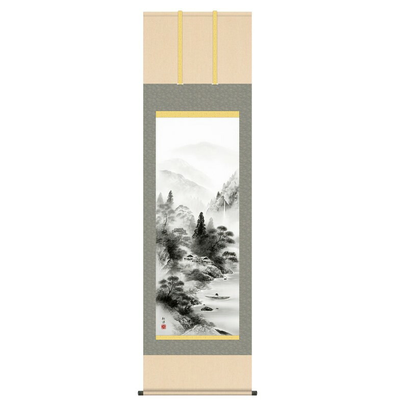 掛軸 日本画 山水画 田口紅洋 山河憧憬 (さんがどうけい) 尺五 (KZ3B2-084) (代引き不可)
