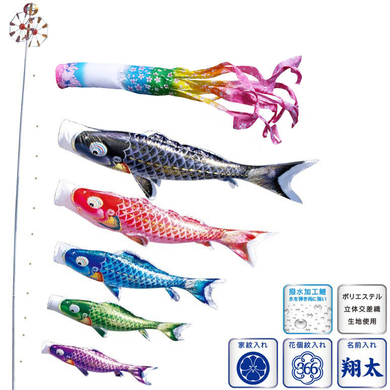 徳永 鯉のぼり 運動場用 庭園書き割り （杭打込式）極点フルセット 鯉5匹千寿 桜風吹き流し 撥水工業 日本の言い慣わし教養 こい幟旗