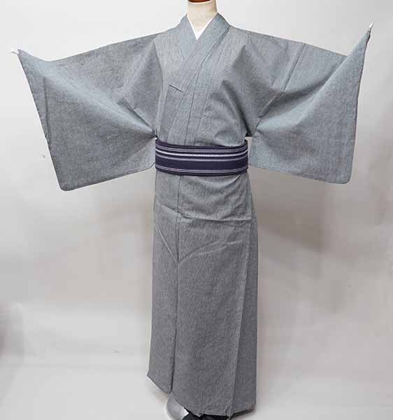 浴衣 6点セット 男性用 楊柳生地 無地 薄いグレー地 L/LL 綿100 