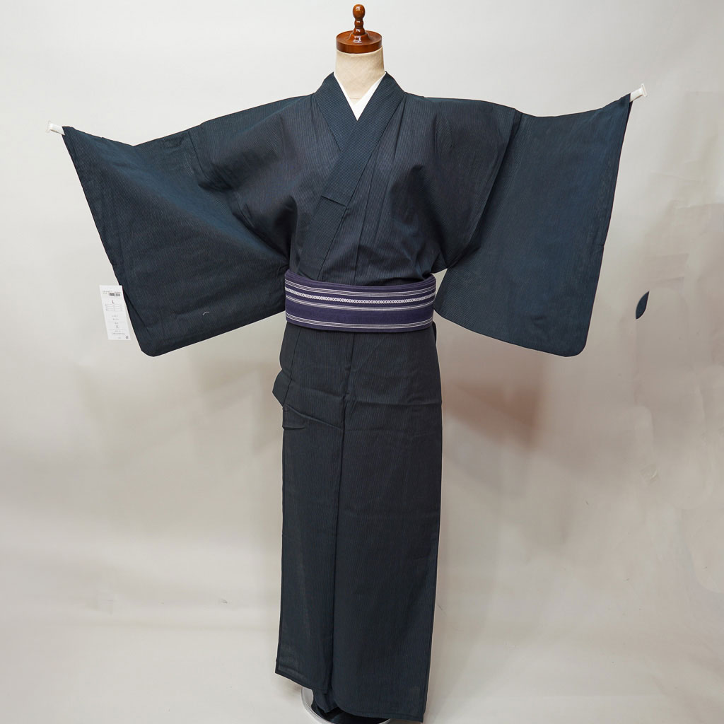 浴衣 帯 下駄 信玄袋 腰紐2本 6点フルセット 男性用 Lサイズ LLサイズ 綿100% 黒色地 縞 夏祭り 花火大会 新品(株)安田屋 NO41714-2|安田屋呉服店